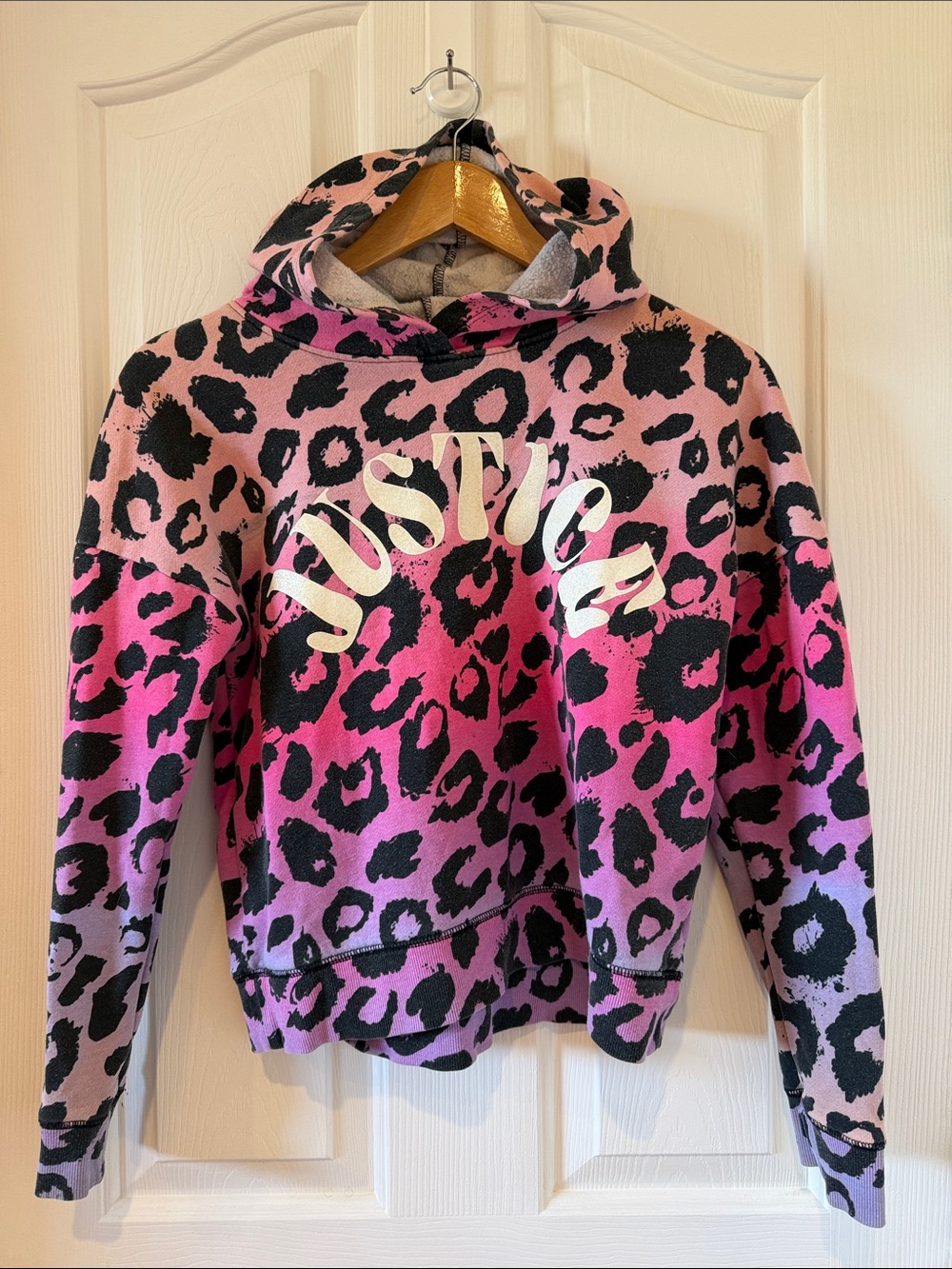 Justice Girls Pink Leopard Print Ombre Hoodie Size L 12/14
